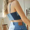 wsevypo Color Block Denim Camisoles Summer Women Ladies Spaghetti Straps Bustier Crop Tops Fashion Streetwear Blue Jeans Vest G220414