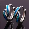 Hoop & Huggie Cute Female Blue White Opal Stone Earrings Vintage Silver Color Wedding Small Round For WomenHoop