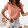 100% bomull T-shirt Kvinnor Sommar Stora Solid Basic Tees 9 Färg Casual Loose Tshirt Korean O Neck Khaki Toppar 220321