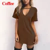 Femmes T-shirt DressChoker DeepV cou Robes D'été Mini T-shirt Robe À Manches Courtes LadiesCasual Sexy Vêtements Drop 220613