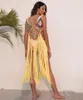 Kadın Mayo 2022 Uzun Püskül Plaj Elbise Kadın Seksi Tığ Oymak Saçak Bikini Cover Up Mayo Coverups Bodycon Örme Güneş