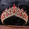 Red Crystals Headpieces Wedding Accessories Baroque Crowns Silver Beaded Bridal Tiaras Rhinestones Head Pieces For Quinceanera Cro2525