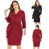 Plus Size Dresses V-Neck Ninth Sleeve Slim Slit One Step Skirt Fashion Women ClothingPlus