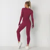 Damenhosen Damen Capris MINDYGOO Hochwertige individuelle Logo-Fabrik 2022 Strick einfarbig nahtloser Langarm-Yoga-Anzug Sport Zwei
