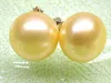 Stud Perfect Bread 10.5mm Yellow Akoya Pearl Earring Solid 14k/20 Goldstud Studstud Kirs22