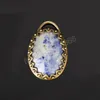 Colar de pedra de cristal natural pendente oval cabochão de contas de latão de bronze brasão de jóias de ovo azul para mulheres