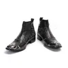 Men Boot Bott Craveded Leather Black Point Moda Moda Classic Business Office Formal Boots Men Sapatos Male rebites
