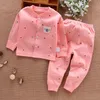 Zestawy odzieżowe Urodzone ubrania dla dzieci chłopiec letnia niedźwiedź haft bawełniany płaszcz długi spodnie maluch piżam