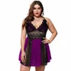 Sexy Lingerie Sex Deep v Sling Lace Nightdress Female Fat Woman Large Mesh Perspective Fun Short Skirt 2-piece Set