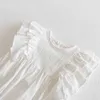 0-3T Yeni doğan çocuk bebek kız kıyafetleri yaz fırfırları beyaz dantel romper zarif sevimli tatlı prenses tulum gövde elbise kıyafeti g220521