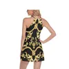 Noisydesigns Luxury Women Sleeveless Halterneck Sexy Suspender Dress Golden Floral Print Lady Summer 2XL Party Drop 220627