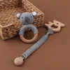 1Set Crochet Bunny Baby Teether Rattle Safe Beech Wooden Teether Ring Pacifier Clip Chain Set born Mobile Gym Educational Toy 220507
