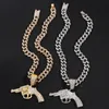 Pendant Necklaces Hip Hop Revolver Gun Crystal Necklace For Men Women Punk Bling Iced Out Rhinestone Cuban Link Chain Jewelry