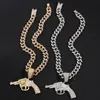 Pendentif Colliers Hip Hop Revolver Gun Cristal Collier Pour Hommes Femmes Punk Bling Glacé Strass Cubain Lien Chaîne Bijoux