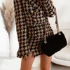 Minigonna in tweed con spacco frontale moda donna chic vintage a vita alta cerniera laterale femminile pied de poule matita 220322