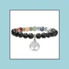 Beaded Strands Bracelets Jewelry Jln Chakra Om Charm Bracelet Yoga Healing Seven Color Meditation Mala Prayer Lava Gemstone Beaded Stretch