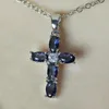 Pendant Necklaces Huitan Cross Shaped Necklace Birthday Gift High Quality Ladies Jewelry Prong Setting Blue CZ Fashion AccessaryPendant Elle