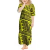 Puletasi Polynesian Tribal Samoan Pattern Printed 2-14 Years Baby Girls Kids Clothes Short Sleeve Girls Dresses 220706