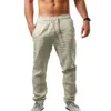 Mężczyźni bawełniane spodnie lniane stałe kolor elastyczny talia luźna długie mężczyzn S HIP HOP Oddychający spodni pantalony 220524