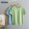 Gigogou Solidne kobiety T-shirt z krótkim rękawem Koreański Styl Slim Basic Cotton Tshirt Top Odzież damska Wiosna Summer T Shirt Femme 220407