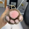 Keychains Plush Ball Real Rex Fur Keychain Cat Claw Women Bag Pendant Cute Toy Hanging Ornaments Car Key Rings Bear Trinkets176y