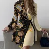 Casual Dresses Dress Women Summer Europe United States Fashion Temperament Printed Long-sleeve Waist Lace Vestidos