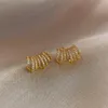 후프 Huggie Korean Fashion Jewelry 절묘한 상감 지르콘 14K Real Gold Earrings C 스타일 스타일 기질 여성 무도회 파티 이어링