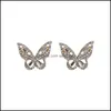 Stud Earrings sieraden Fashion Butterfly For Women Rhinestone Cute Girl Zirkon Earring Groothandel Drop Delivery 2021 SC7FY