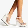 Summer-ready style Bing Sandals Shoes Women Wedges Heels Latte Nappa Leather Crystal-embellished Toe Straps Party Wedding Comfort Walking