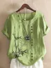 Kvinnor Summer Casual Bamboo Print Loose Tshirts Vintage Round Neck Plus Size Size Sleeve Blus Tops S5XL 220615