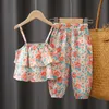 Ropa de verano para niñas, conjunto de trajes para niños, conjunto de pantalones con tirantes, traje para niñas pequeñas, bebés de 1 año, conjuntos florales de cumpleaños 220608