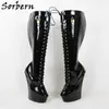 Sorbern Lockable Boots Women Thick Platform Boots 43 Heeless Shoes Lace Up Customized Locks With Key Fetish High Heel Shoes