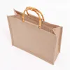 Jewelry Pouches, Bags Portable Burlap Jute Shopping Bag Handbag Bamboo Loop Handles Reusable Tote Grocery For Women Girls 2527 T2