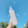 Large Capacity Glass Bottle With Time Marker Cover For Water Drinks Transparent Milk Juice Simple Cup Birthday Gift 500/700ml 220329