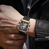 Armbanduhren Herren Hohle mechanische Uhren Luxus Miyota-Uhrwerk Automatische leuchtende wasserdichte Tonneau-Form-UhrArmbanduhren