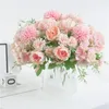 Decoratieve bloemen kransen 32 cm kunstmatige bloemendecoratie roze pioen zijden klein boeket kanten feestveer bruiloft nep bloemendecoratief