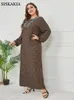 Siskakia Plus Size Женщина платье Long Vintage Ethnic Floral o Neck Full Dress свободное арабское мусульманская одежда кофе вышита 220527