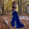 Elegante Karakou Marokkaanse Kaftan -avondjurken voor vrouwen splitsen koningsblauw fluwelen prom jurken gouden kanten appliques Lang Arabisch Dubai 2 in 1 beroemde feestkleding 2022