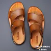 Sandals Summer Fashion Men Shoes Vintage Real Leather Non-Slip Beach Slip-on Travel Flip Flop Slippers Black Brownsandals