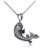Goldfish Mens Hooked 3D Koi Fish Pendant Necklace in Stainless Steel Mythical Ocean Jewelry Collares Collier Colar1229O