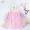 Clear Sales Girls Dress Rainbow Embroidery Flowers Toddler Sundress Princess Kids Girls Party Summer Wedding Dress 1-10Y G220506