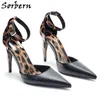 Sorbern leopard ankelband klänning skor pump kvinnor hög häl pekad tå mogen speciell häl unisex stor storlek 36-46 crossdresser sko
