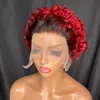 Vonder Hair Malezji Peruwiańskie Indian Brazylijczyk 1B Czerwony 100% Raw Virgin Remy Human Hair Pixie Curly Cut 13x1 Krótka peruka P33