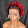 ヴォンダーヘアマレーシアペルーインディアンブラジル1Bレッド100％生バージンレミーヒューマンヘアピクシーカーリーカット13x1ショートウィッグP33