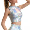 Shiny Silver Holographic Multi Designs Tank Tops Fashion Strapless Tube Turtleneck Crop Strap Camis Sleeveless Vest 220427