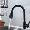 Black Chrome Pull Out Sink Kitchen Faucet Single Hole Spout Water Mixer Taps 360 Rotation Stream Sprayer Head Tap 220722