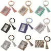 Party Favor Gifts Fashion PU Leather Bracelet Wallet Keychain Tassels Bangle Key Ring Holder Card Bag Silicone Beaded Wristlet Keychains FY3399