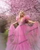 Pink Sexy Tulle Maternity Dress för fotografering av kvinnors balklänningar från axeln fluffiga baby shower klänningar