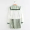 Kläder set sommar kort/lång ärm uniformer japanska skolflicka uniform kvinnor flickor matcha gröna sjömän kostym veckad kjol setSclothin