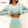 Gitana 2021 Kvinnors stickad tröja Pullover och kjol 2 -stycken Slim Long Sleeve Croped Tops Sticked Suit Autumn Outfit T220729